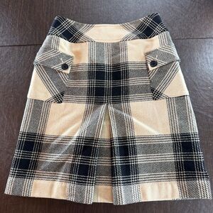 Talbots Cream and Black Plaid Wool Blend A-Line Skirt Sz 2